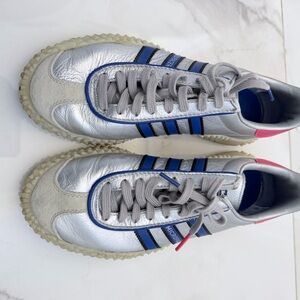 Adidas Silver and Blue Men's Sneakers with Pink Accents